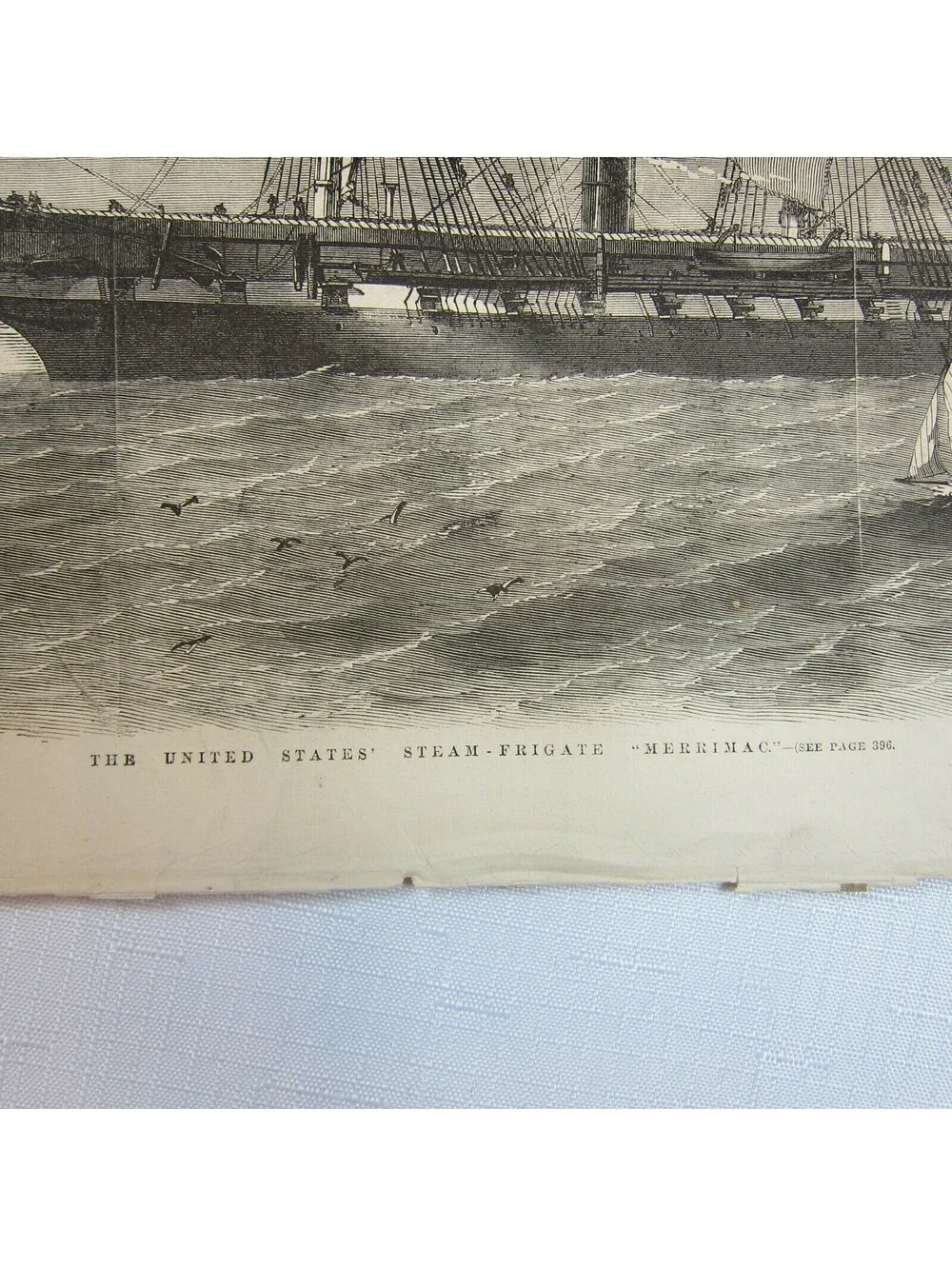 Antique 1856 Print The United States Steam Frigate Merrimack Naval Ship Seascape